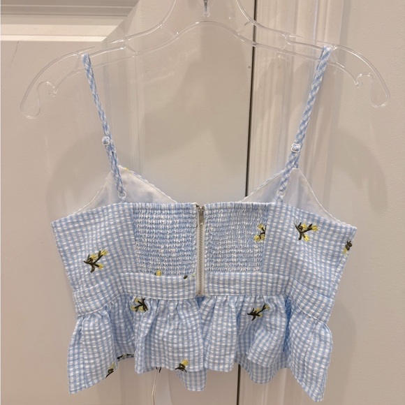 English Factory blue gingham floral embroidered crop top women’s small new tags - Picture 7 of 9